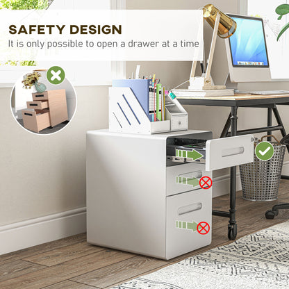 Lockable File Cabinet with 3 Drawers, Vertical Office Drawer for A4, Letter, Legal Size, Anti-tilt Design