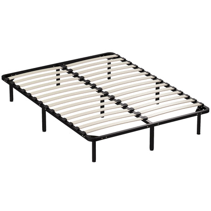 4ft6 Double Bed Frame, Metal Platform Bed Frame with 2 x 14 Wood Slats, No Box Spring Needed, Underbed Storage, Black