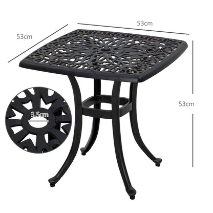 Cast Aluminium Bistro Table, Outdoor Square Side Table with Umbrella Hole, Garden Table for Balcony, Bronze Tone