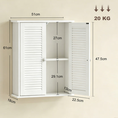 Bathroom Cabinet, Bathroom Wall Cabinet with Louvered Doors and Adjustable Shelf Storage for Kitchen, White