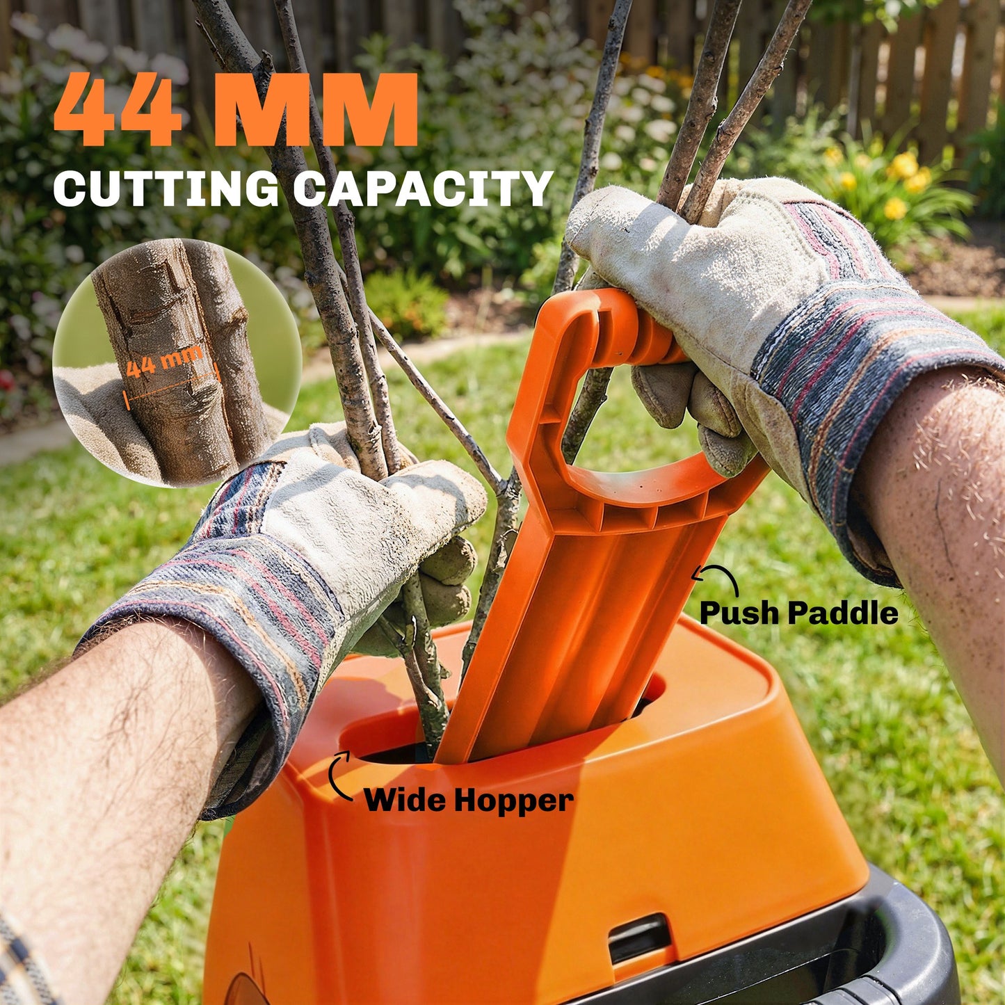 2500W Electric Wood Chipper, Corded Wood Mulcher Shredder with 45L Collection Bag, 4300RPM, 44mm Cutting Diameter