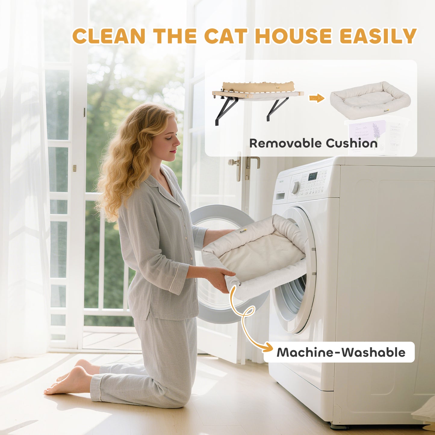 Cat Radiator Bed, Adjustable Hanging Cat Hammock with Removable and Washable Cushion for Indoor Cats, Cream White
