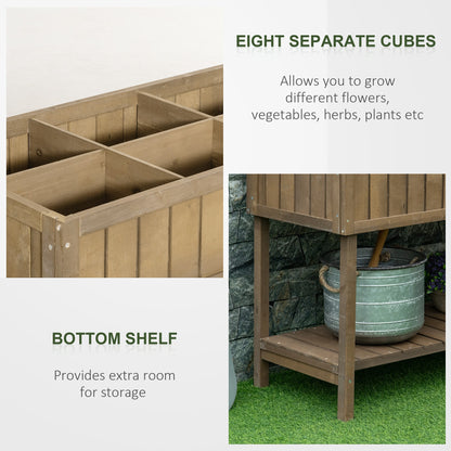 Wooden Herb Planter Raised Bed Container Garden Plant Stand Bed 8 Boxes 110L x 46W x 76Hcm Brown
