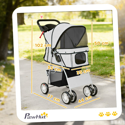 Dog Pram, Pet Stroller with Reflective Strips, Foldable Cat Stroller with 360° Swivel Wheels, Grey