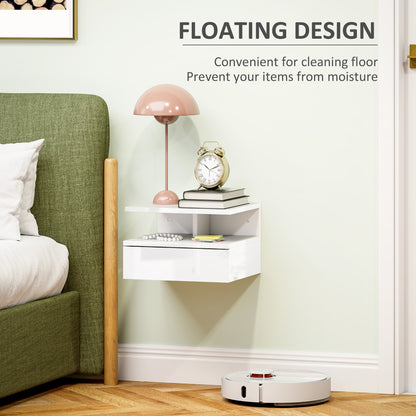 Floating High Gloss Bedside Table - High Gloss White