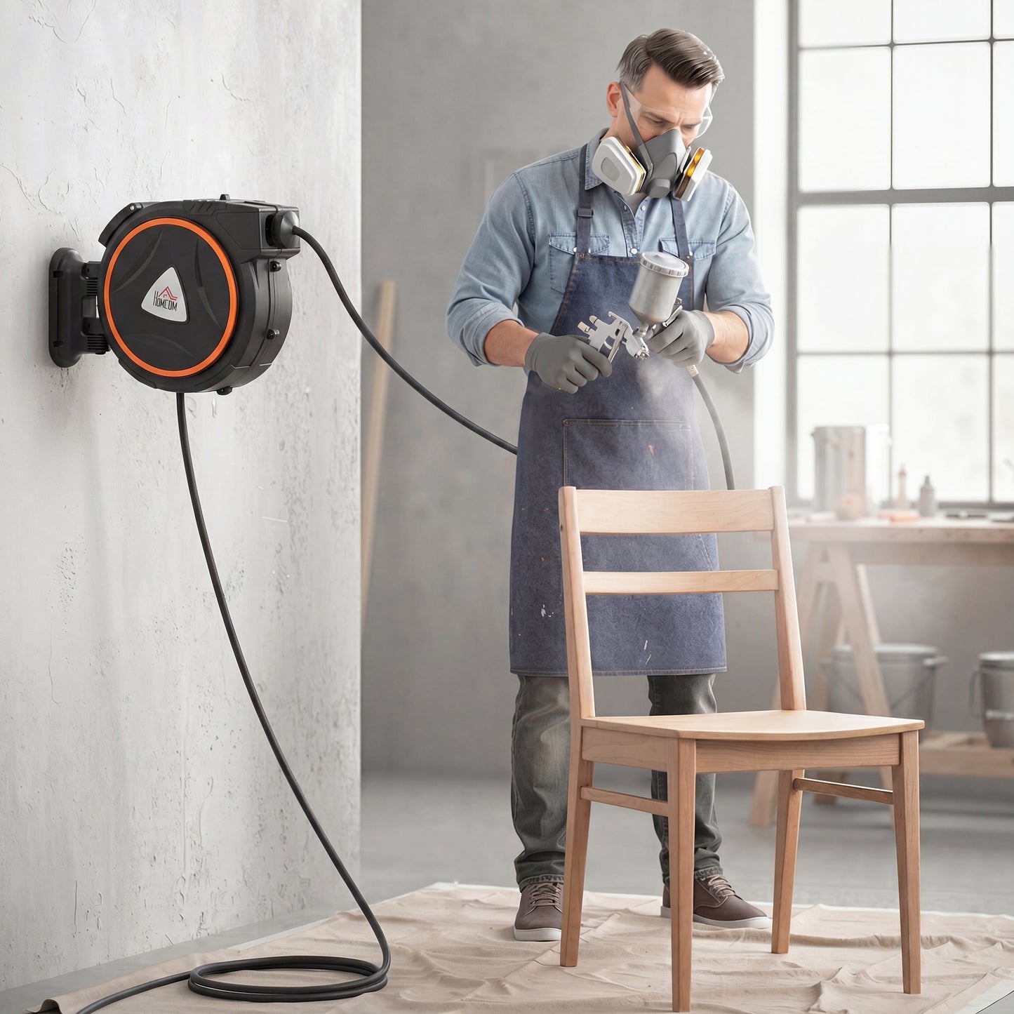 Auto Rewind Hose Reel, Retractable Air Hose Reel 20 m and 2 m, 150 Bar with 1/4" BSPT Connector, Black