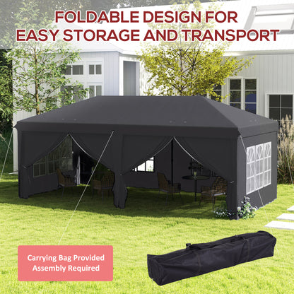 Outsunny 3 x 6 m Garden Pop Up Gazebo, Wedding Party Tent Marquee, Water Resistant Awning Canopy with Sidewalls, Windows
