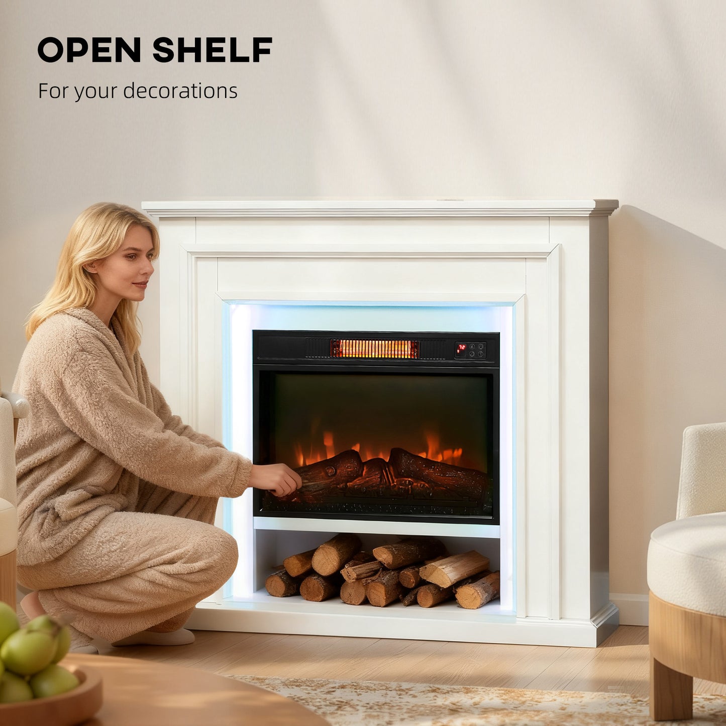 4777 BTU Multicolour LED Electric Fireplace - White
