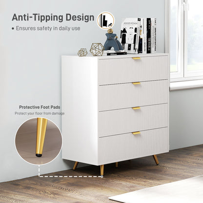 Elegant Four-Drawer Bedside Table - White