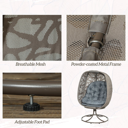 Swivel Egg Chair with Cushions, Foldable Basket Seat and Metal Frame, Indoor Outdoor Lounge Chair for Balcony