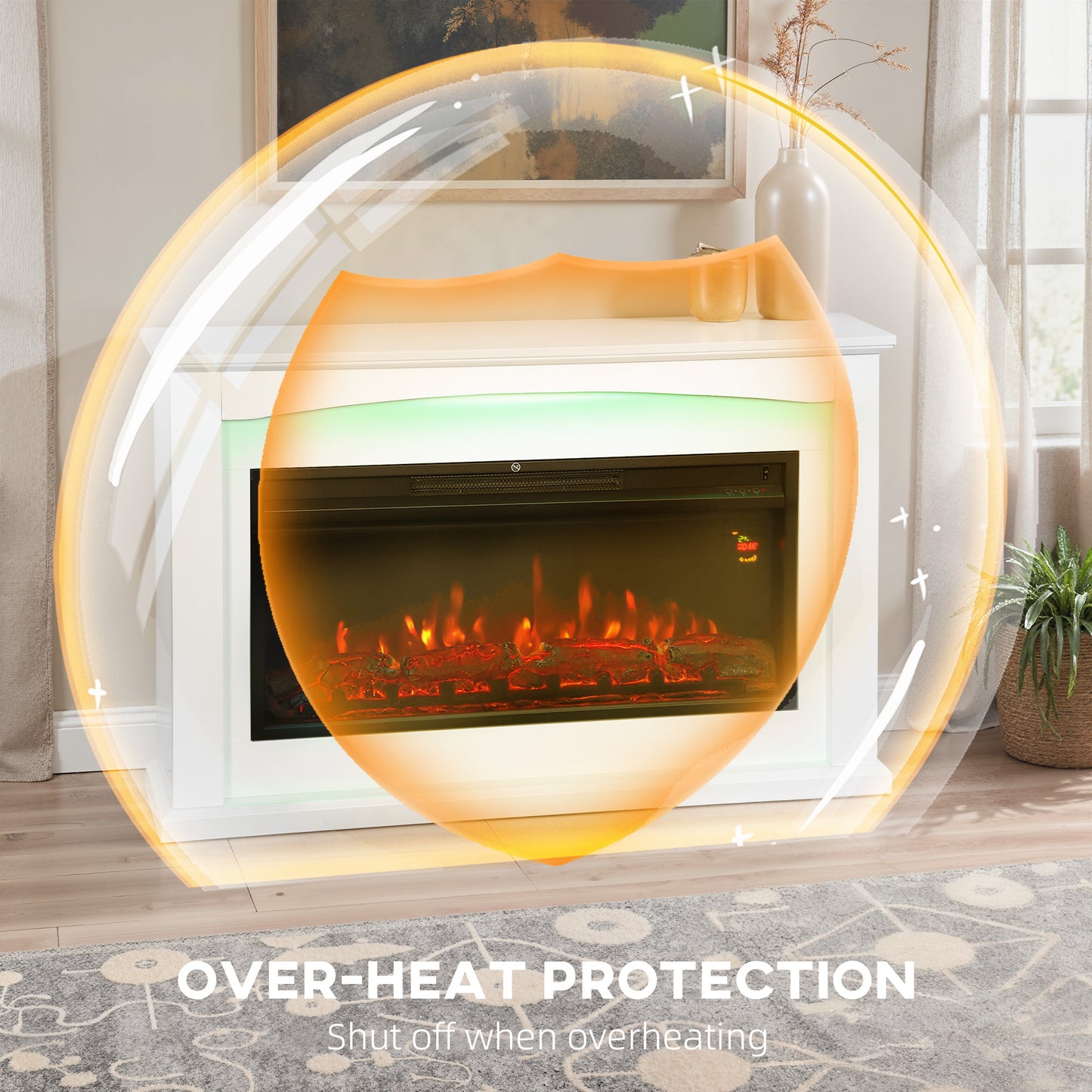 2000W 5118 BTU Faux Flame Fireplace - White