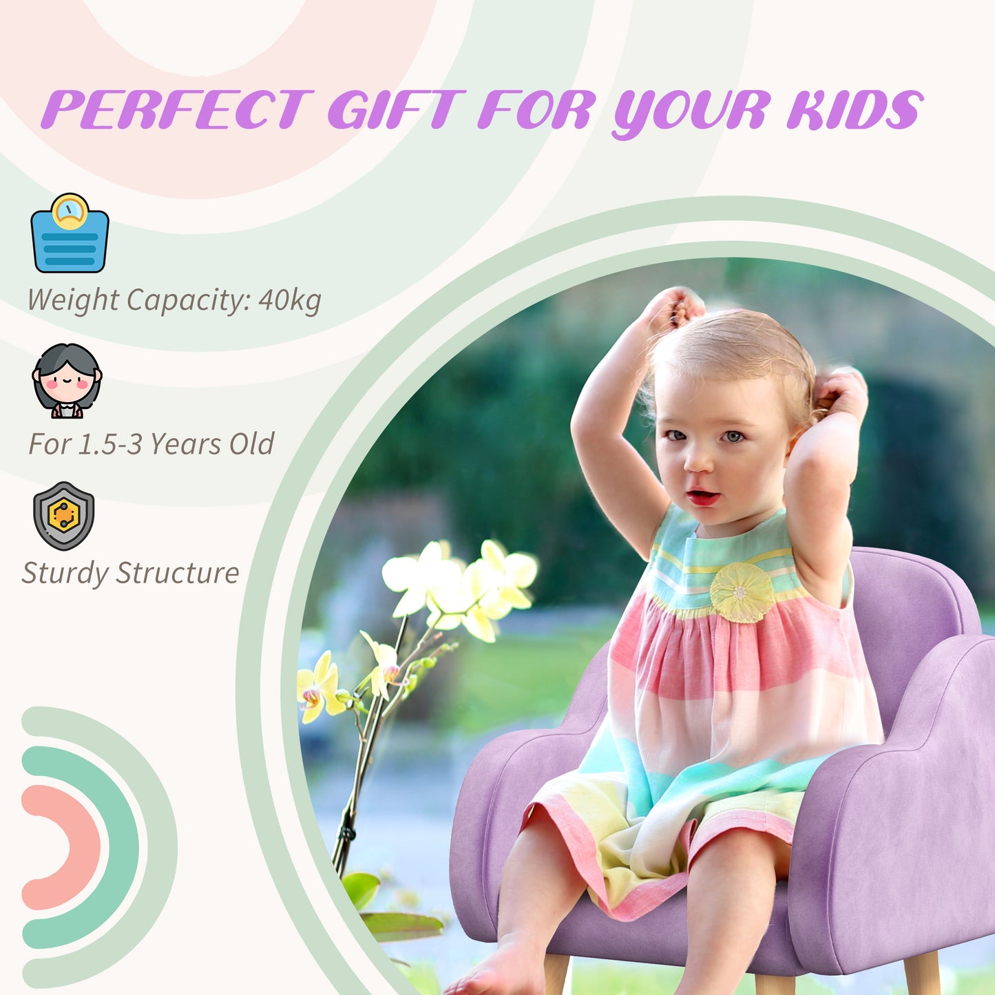 ZONEKIZ Kids Armchair Toddler Sofa Children Chair with Arm Rest, Wooden Frame, Velvet, PP Legs, Cloud Shape