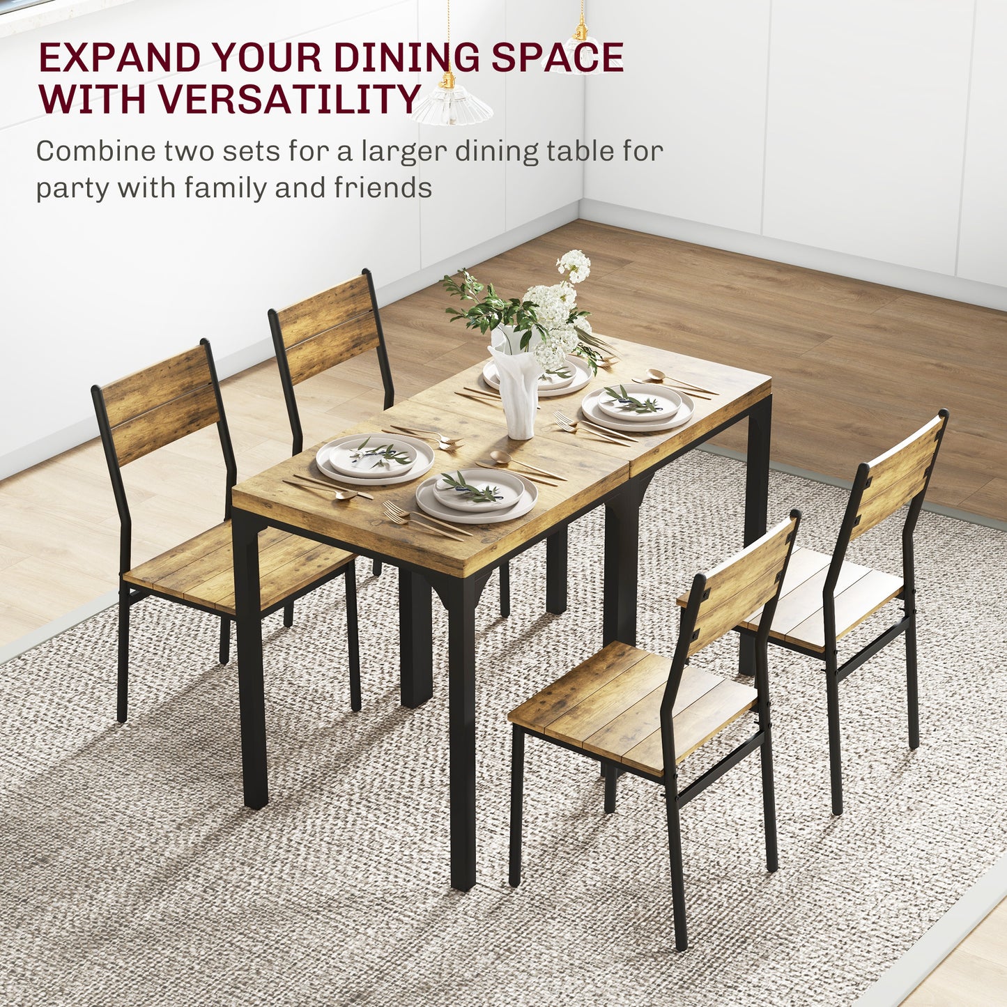 Three-Piece Minimal and Compact Dining Set, Rustic Brown