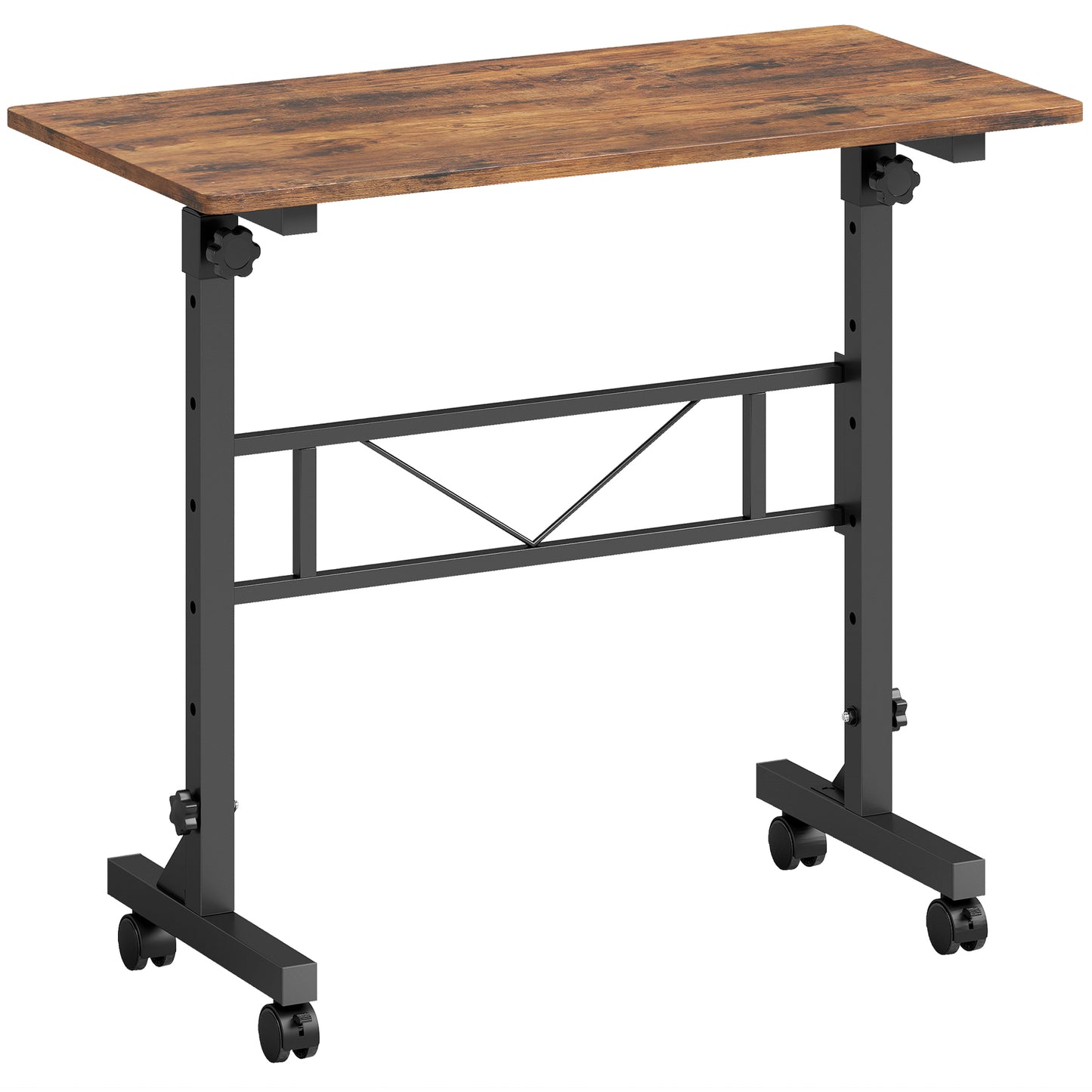 Overbed Table Adjustable Height Sofa Side Table with Wheels 80 x 40 cm Rustic Brown Black