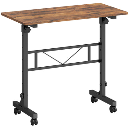 Overbed Table Adjustable Height Sofa Side Table with Wheels 80 x 40 cm Rustic Brown Black