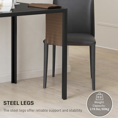 Modern Square Dining Table for 2-4 People, with Glass Top & Metal Legs, Black