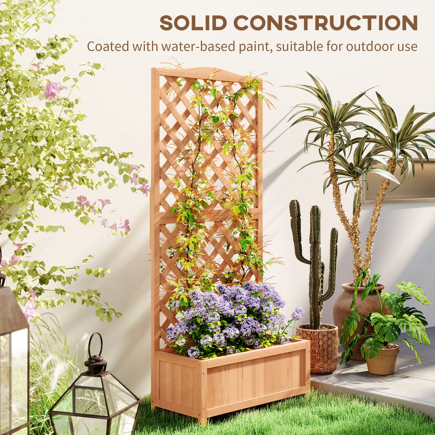 Wooden Planter with Trellis, Freestanding Raised Bed for Garden with Lattice, Outdoor Planter Box for Climbing Plants, Vines