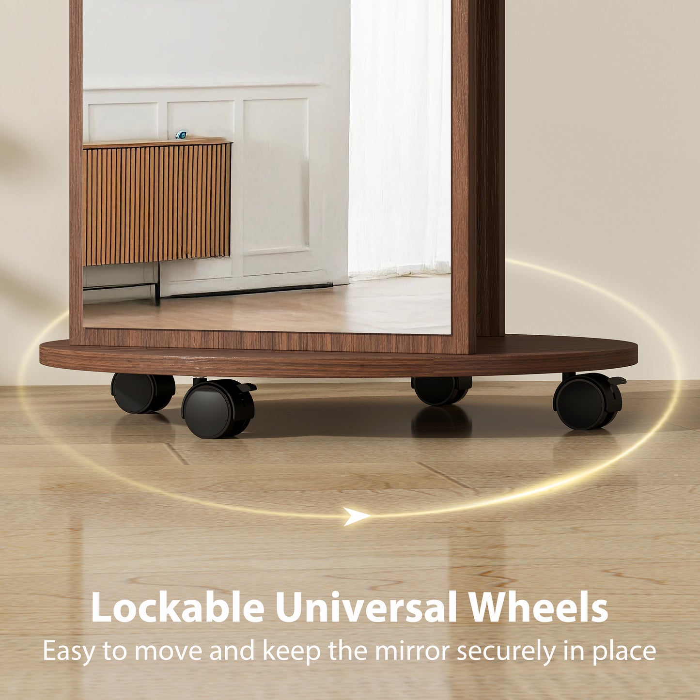 2-in-1 Full Length Mirror with Storage Shelves, Floor Mirror with 4 Wheels, Coat Rack, Hooks, Brown Wood Effect
