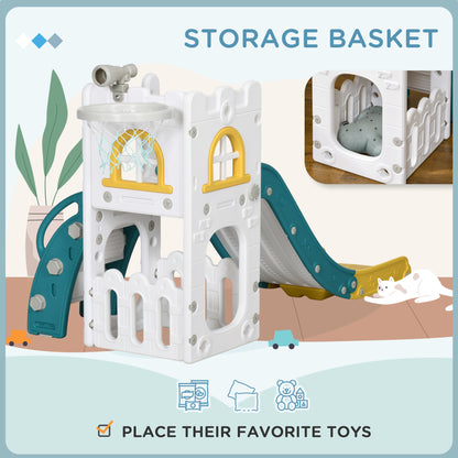 5 in 1 Toddler Slide with Basketball Hoop, Climber, Telescope, Storage Basket, for Ages 1-3 Years, Yellow