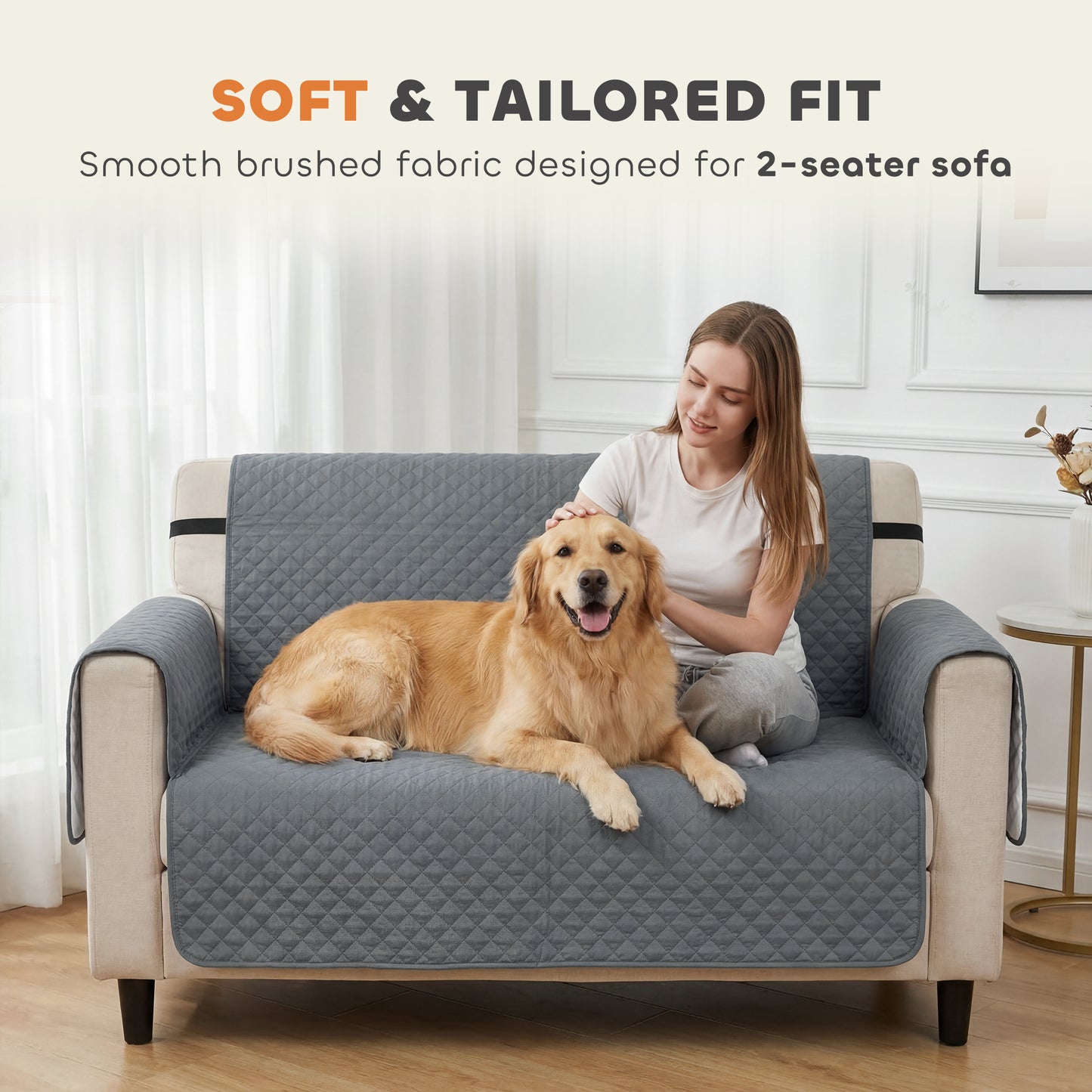 Waterproof Sofa Cover 2 Seater, Soft Couch Cover for Dogs Cats Pets, Non Slip Sofa Slipcoevr with Elastic Straps