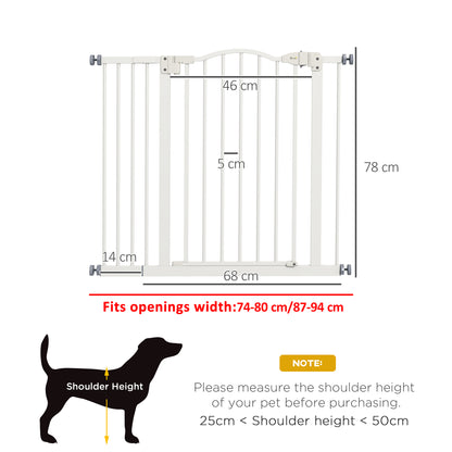 Metal 74-94cm Adjustable Pet Gate Safety Barrier w/ Auto-Close Door White