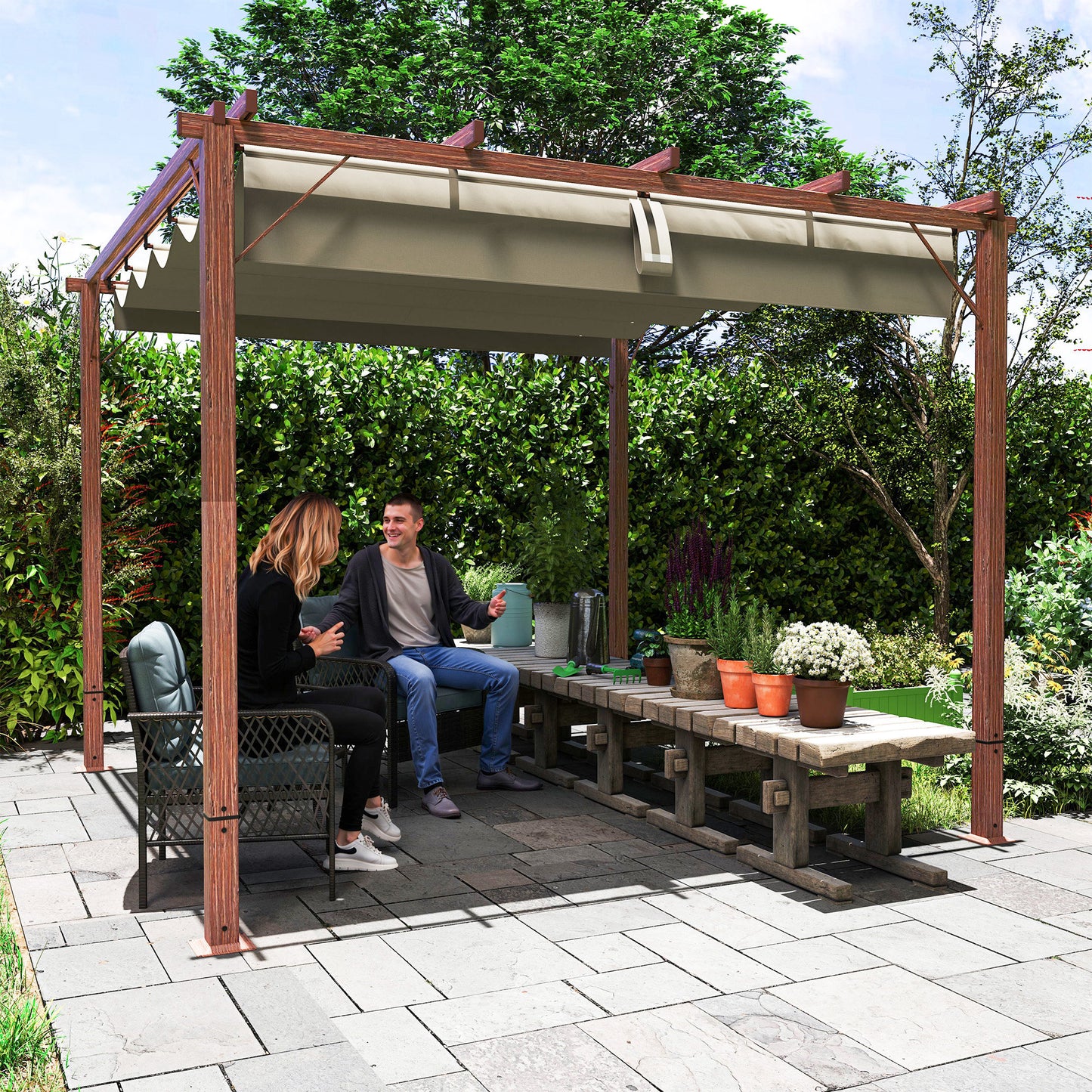 3 x 3 m Retractable Roof Pergola - Natural Wood Finish