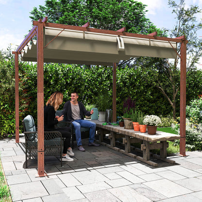 3 x 3 m Retractable Roof Pergola - Natural Wood Finish