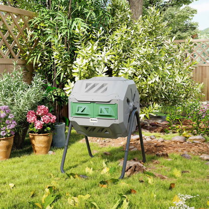 160L 360° Rotating Dual Chamber Composter - Grey