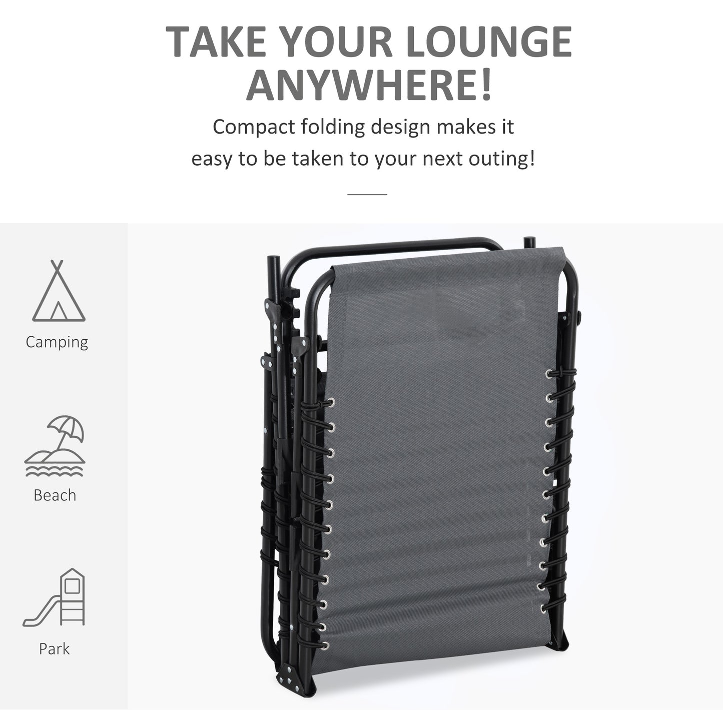 Portable Sun Lounger, Folding Camping Bed Cot, Reclining Lounge Chair 5-position Adjustable Backrest with Side Pocket