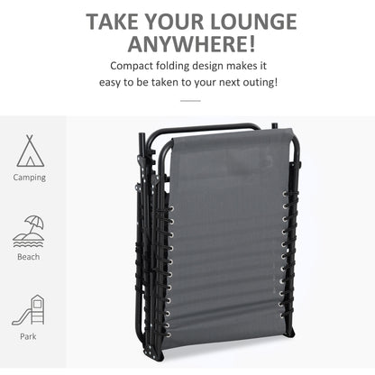 Portable Sun Lounger, Folding Camping Bed Cot, Reclining Lounge Chair 5-position Adjustable Backrest with Side Pocket