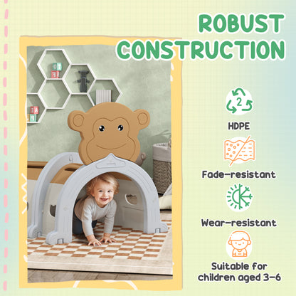 Monkey-Design Kids Play Tunnel for Crawling, Climbing, for ages 3-6 Years, Brown