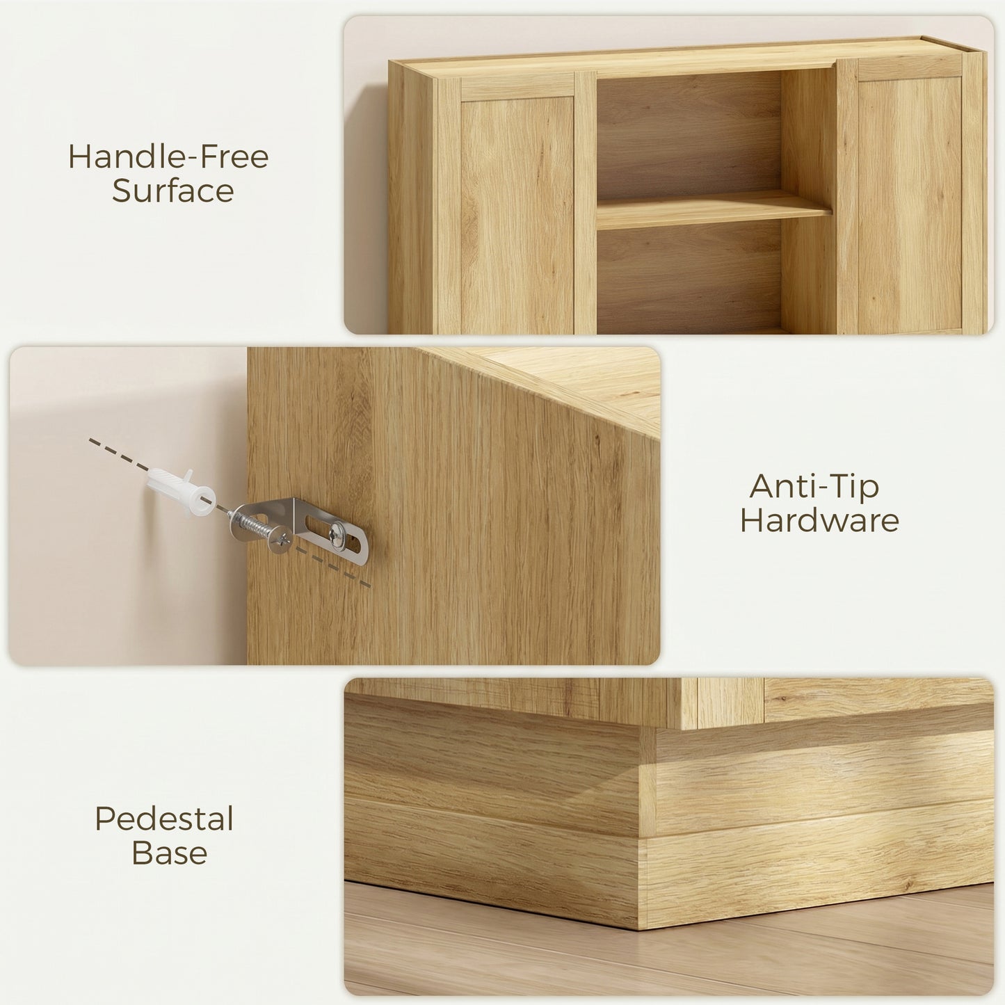 Sideboard Buffet Cabinet, 133 cm Storage Cabinet with 2 Open Shelves, 2 Cupboards and Soft Close Doors, Natural
