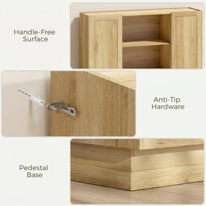 Sideboard Buffet Cabinet, 133 cm Storage Cabinet with 2 Open Shelves, 2 Cupboards and Soft Close Doors, Natural