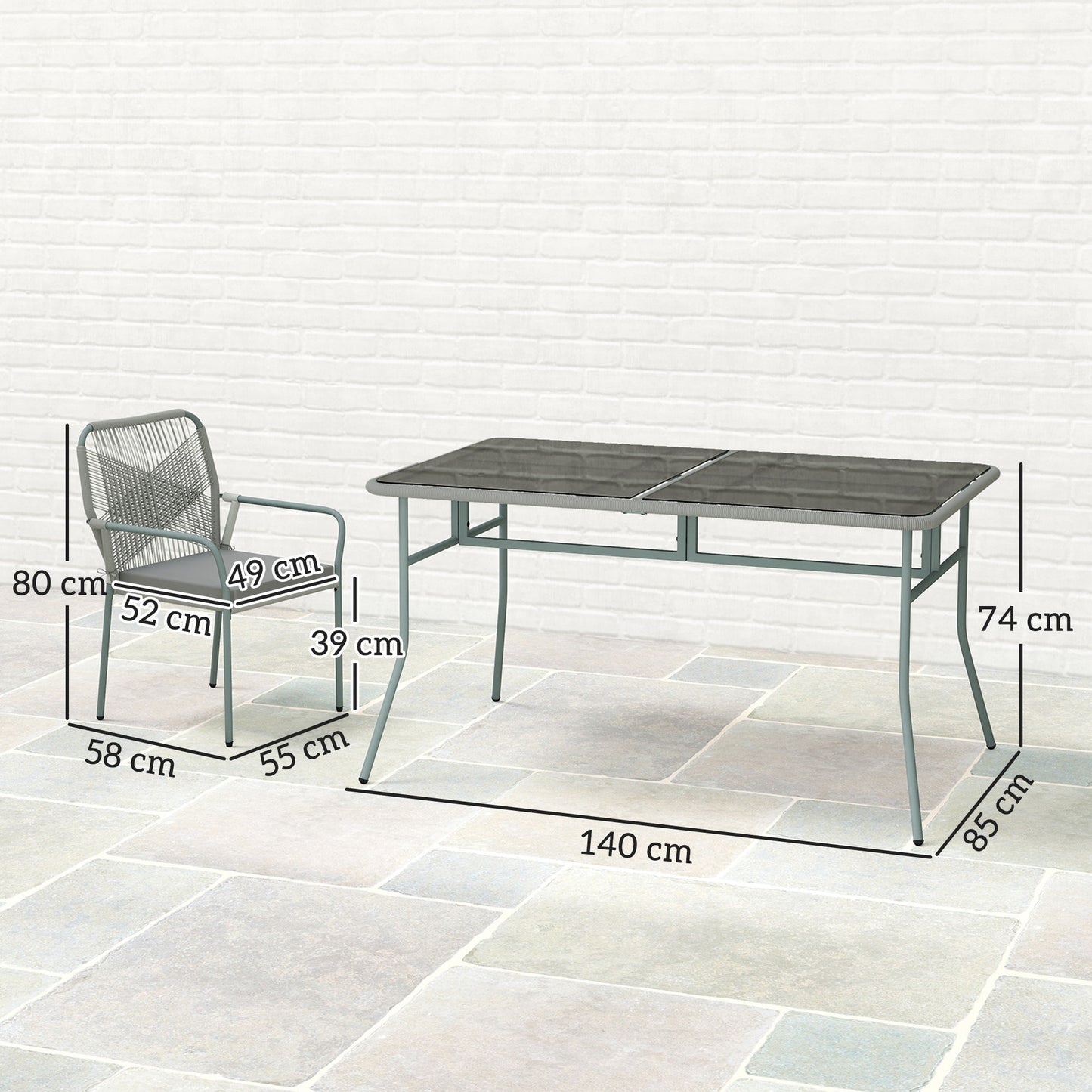 Five-Piece PE Rattan Garden Dining Set with Cushions & Stackable Chairs - Light Grey