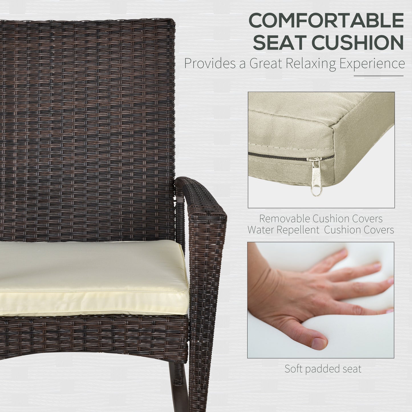 PE Rattan Garden Rocking Chair, Outdoor Rocking with Cushion, 160 KG Capacity Wicker Garden Armchair Rocker