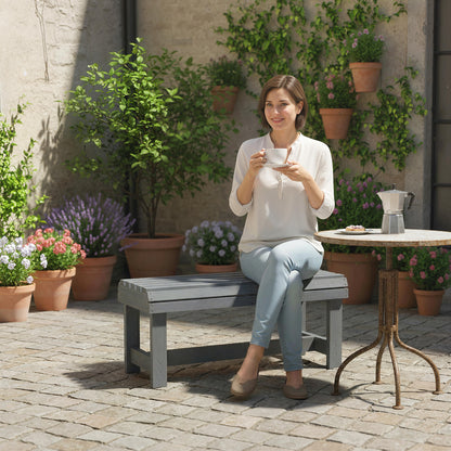 Wooden Outdoor Bench, 2 Seater Garden Bench, Backless Patio Bench with Slatted Curved Seat, Grey Embossed Finish