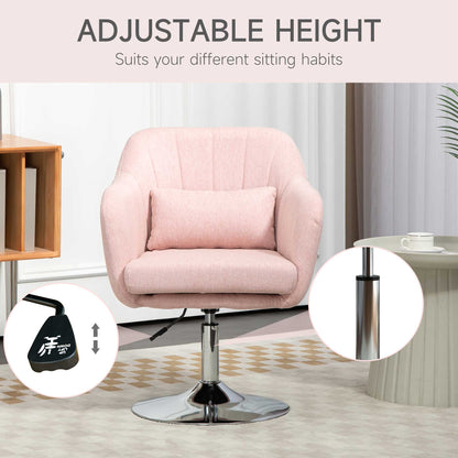 Swivel Accent Chair, Linen Fabric Tub Vanity Chair, Modern Armchair with Adjustable Height and Lumbar Support for Living Room
