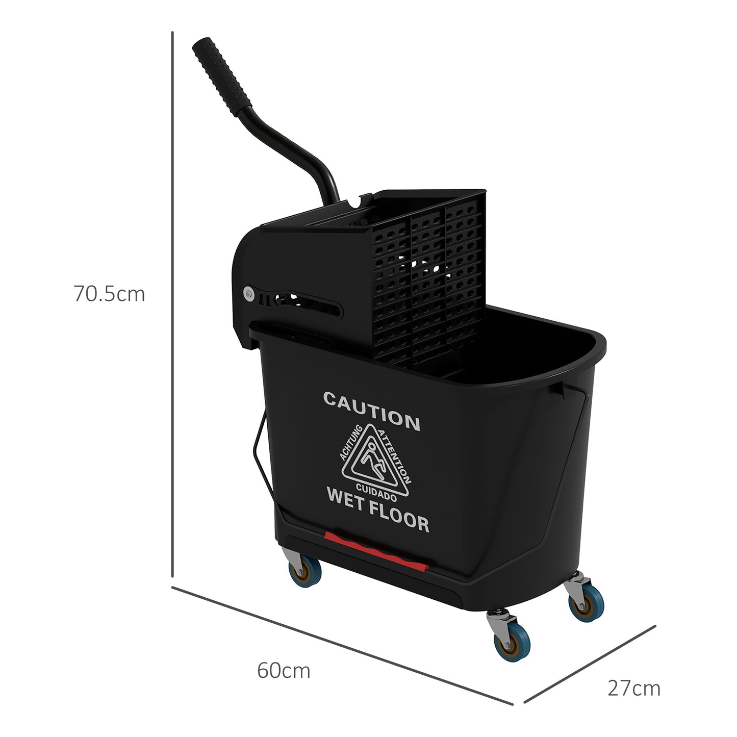 20L Compact Mop Bucket on Wheels, with Water Separation Panel - Black