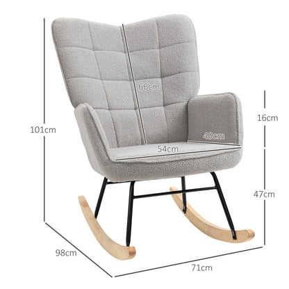 Berber Fleece Nursery Glider Rocker for Nursing, Wingback Rocking Chair for Living Room, Light Grey
