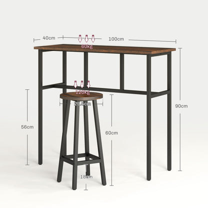 6-Piece Industrial Bar Table Set, 2 Breakfast Tables with 4 Stools Brown