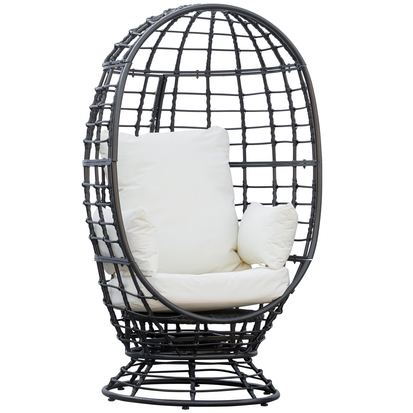 360° Swivel Egg Chair, Garden Rattan Swivel Chair with Thickened Cushion and Pillow, 150 KG Capacity for Indoor Outdoor