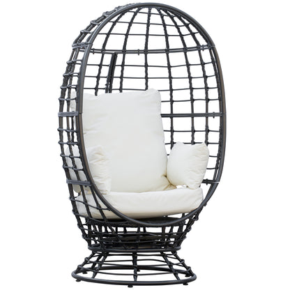 360° Swivel Egg Chair, Garden Rattan Swivel Chair with Thickened Cushion and Pillow, 150 KG Capacity for Indoor Outdoor