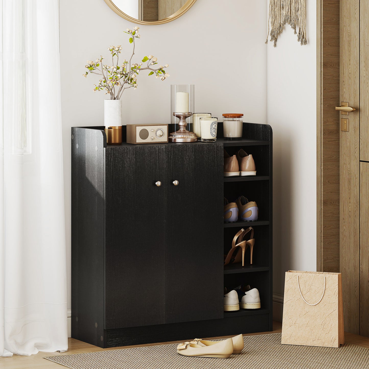 Shoe Storage Cabinet with Adjustable Shelves - Black