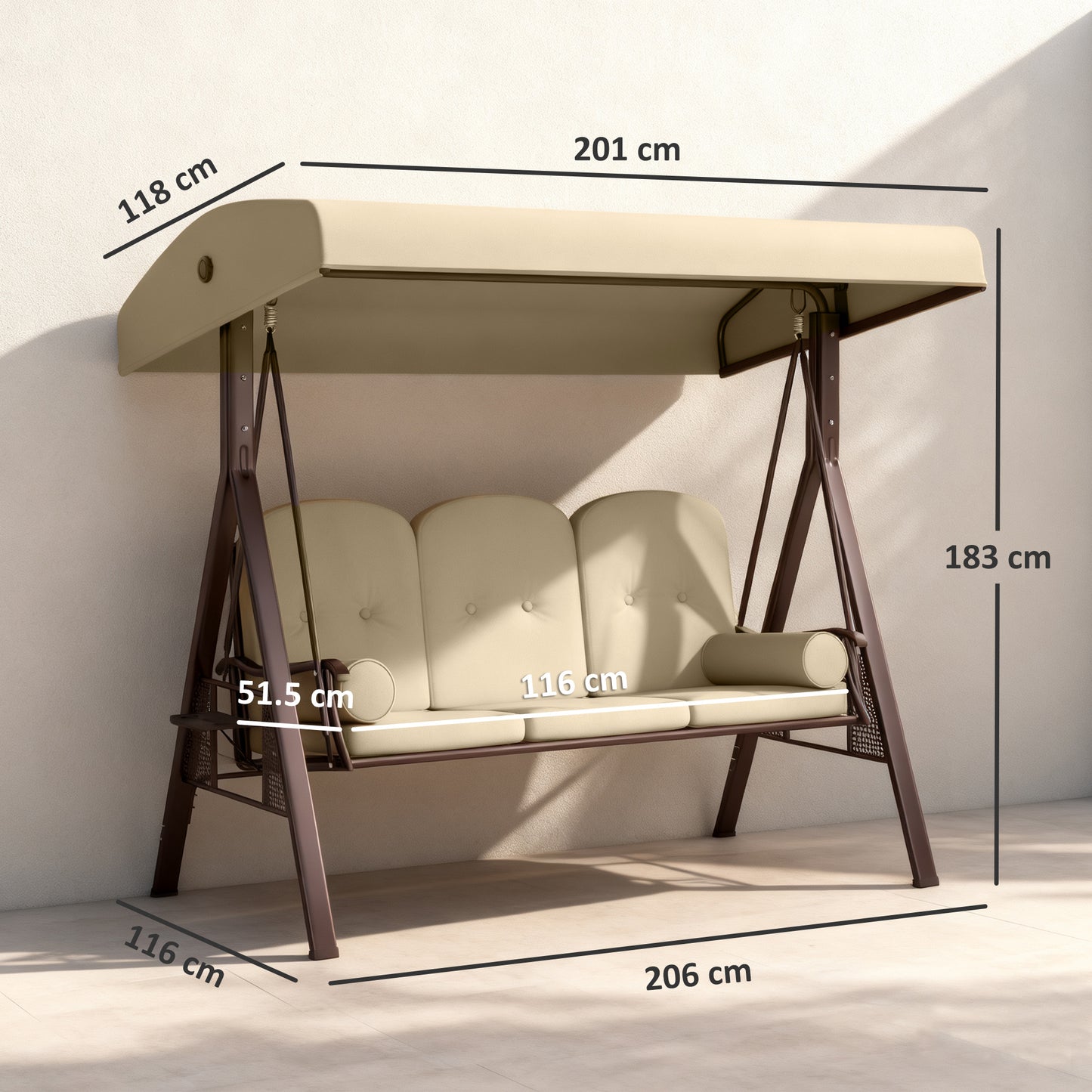 Three-Seater Garden Swing Chair - Brown