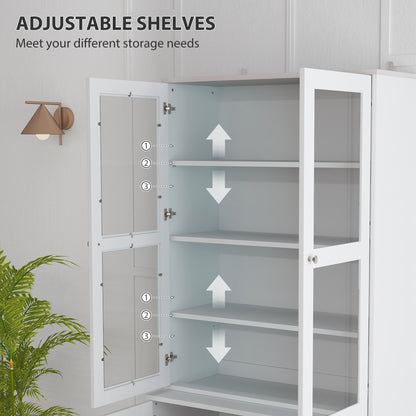 Double Storage Display Cabinet with Adjustable Shelves, MDF - White