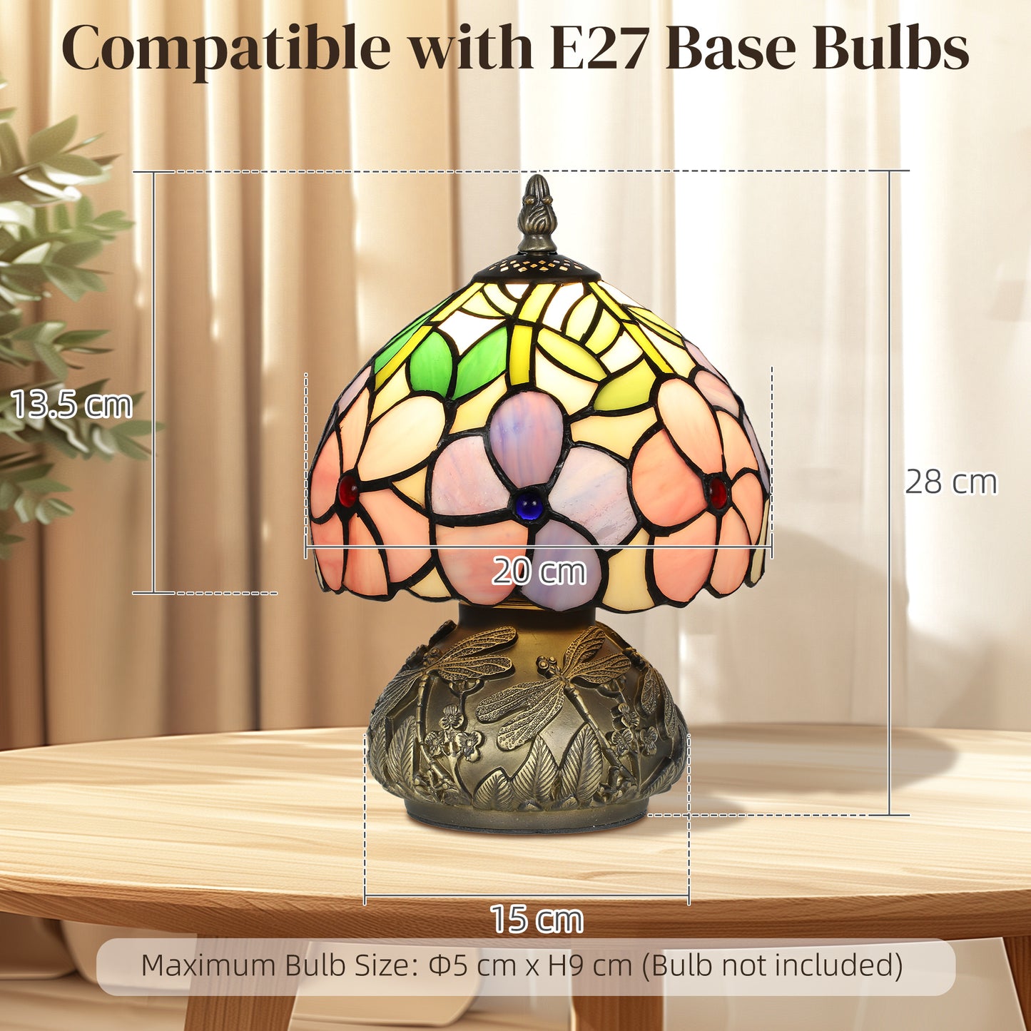 Tiffany-Style Table Lamp with Sculpted Dragonfly Base, Handcrafted Classic Stained Glass Bedside Lamp for Living Room and Bed