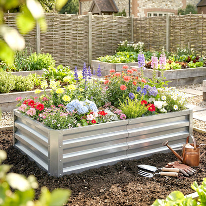 Raised Beds for Garden, Galvanized Outdoor Planters, for Herbs and Vegetables, Use for Patio, Backyard, Balcony, Silver