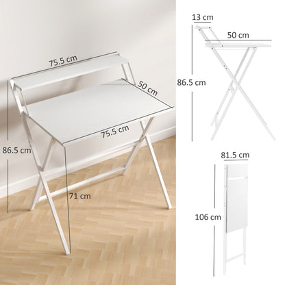 81.5 cm Folding Computer Desk with Monitor Shelf - White