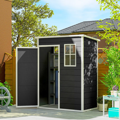 5' x 3' Garden Shed with Floor, Outdoor Storage Shed with Lockable Door, Window and Vent, Black