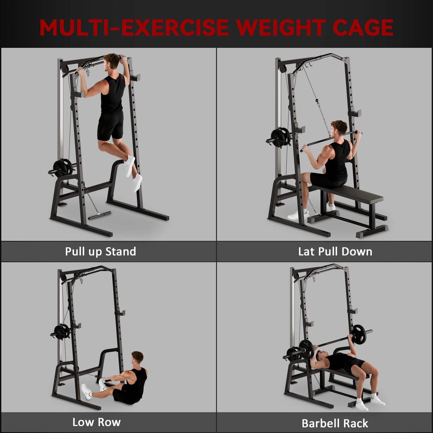 Power Cage Power Rack with 15-Level Squat Rack, Cable Pulley System, Lat Pulldown & Pull Up Bar